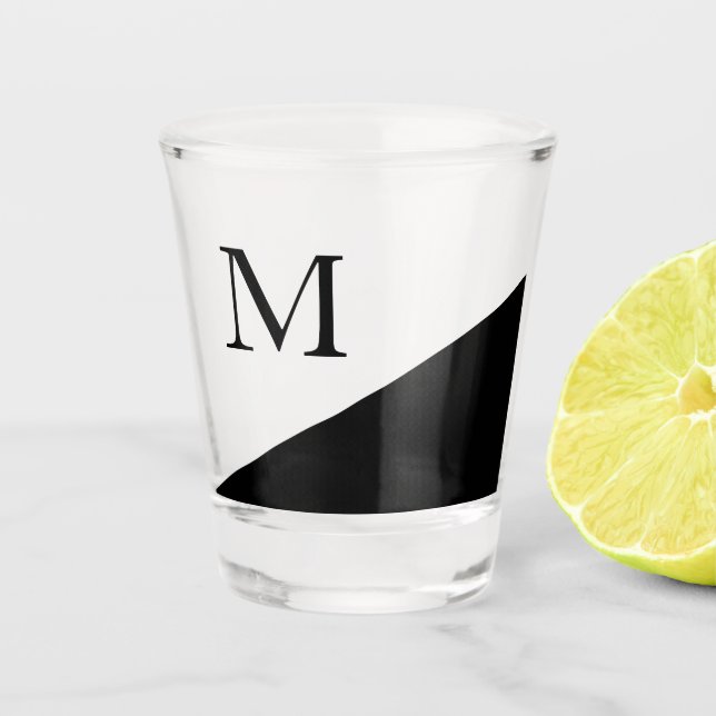 Verre A Shot Diagonale noire moderne| Monogramme (Devant)