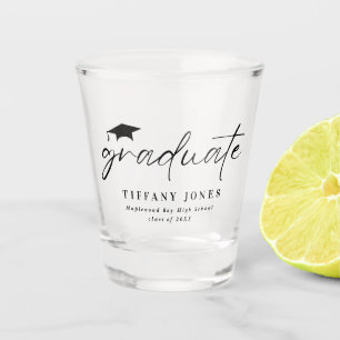 Verre A Shot Diplômé moderne blanc Script 4 Photos Graduation