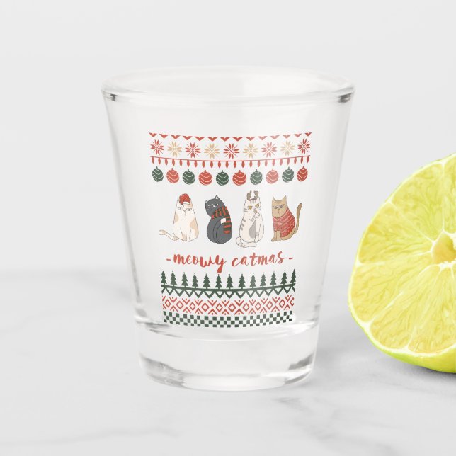 Verre A Shot Doodles de chats mignons pour Noël (Devant)