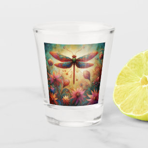 Verre A Shot Dragonfly lunaire Floral Art Abstrait Turquoise ro