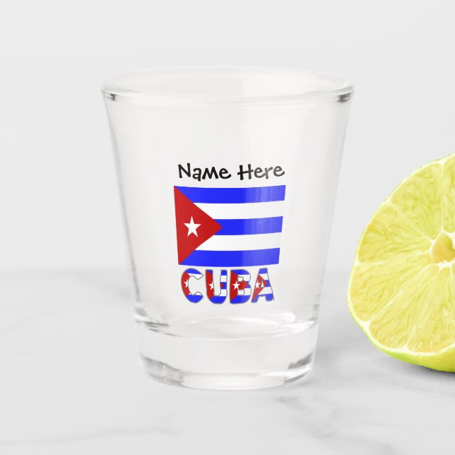 Verre A Shot Drapeau cubain bleu clair avec votre nom (Devant)