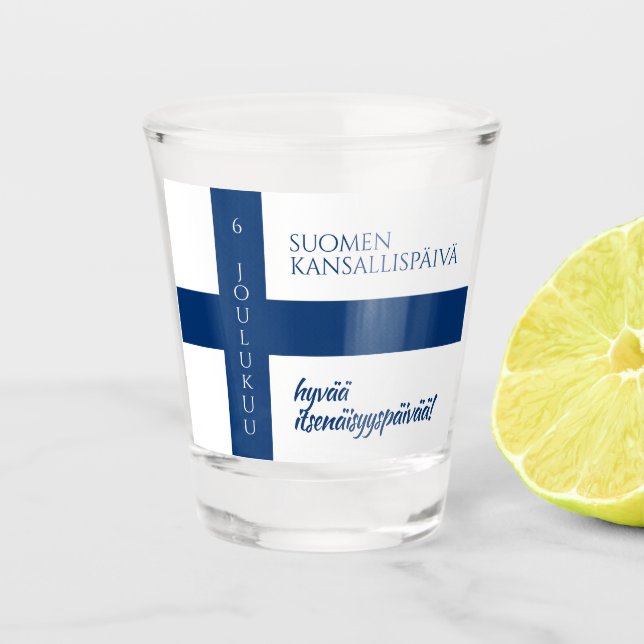 Verre A Shot Drapeau de la fête nationale finlandaise (Devant)