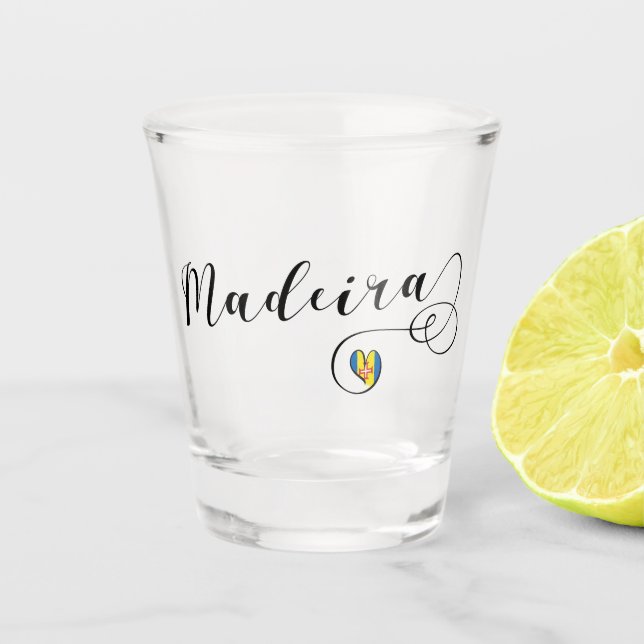 Verre A Shot Drapeau de la Madère de coeur, j'aime la Madère, (Devant)