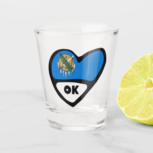 Verre A Shot Drapeau De L'État De L'Oklahoma Dans Le Coeur, OK  (Devant)