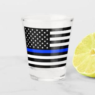 Verre A Shot Drapeau de police de la Ligne Bleue Mince