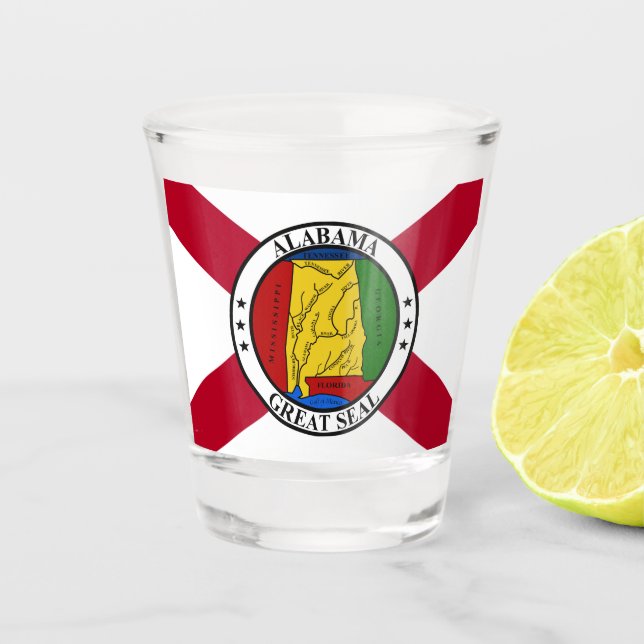 Verre A Shot Drapeau d'État/sceau d'État de l'Alabama superposé (Devant)