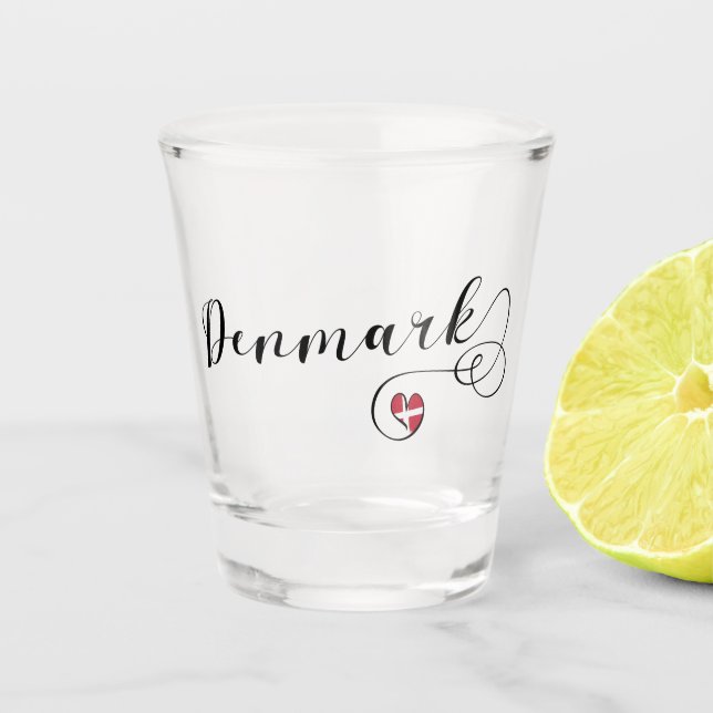 Verre A Shot Drapeau du Danemark au coeur, danois (Devant)