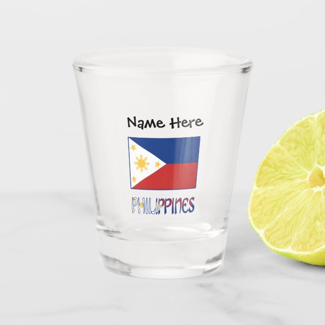 Verre A Shot Drapeau philippin des Philippines et votre nom tir (Devant)