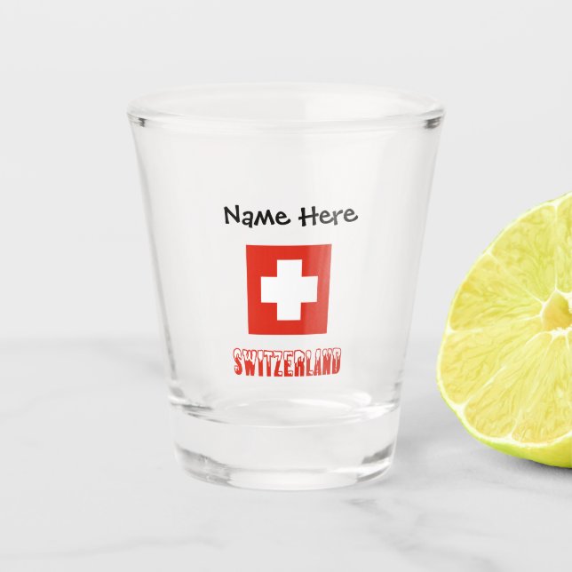 Verre A Shot Drapeau suisse avec votre nom Tiré Gla (Devant)