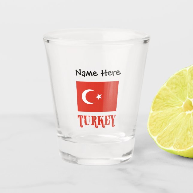 Verre A Shot Drapeau turc avec votre nom Tiré (Devant)