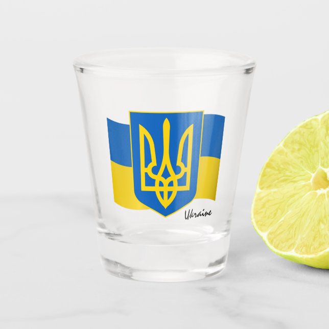Verre A Shot Drapeau ukrainien et patriotes ukrainiens / sports (Devant)