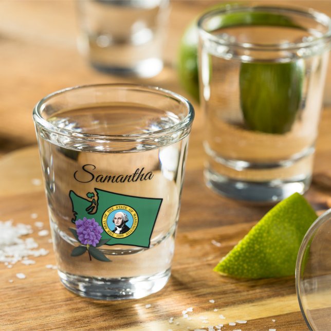 Verre A Shot Drapeau Washington et Fleur Rhododendron Pacifique (Créateur téléchargé)