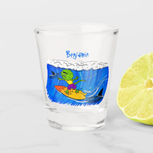 Verre A Shot Drôle caricature de surf de lézard au cou