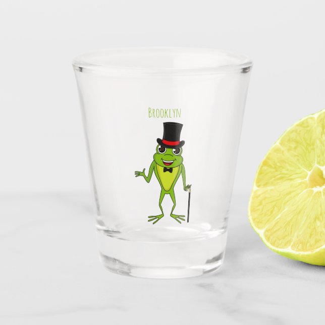 Verre A Shot Drôle grenouille avec chapeau dessus dessin animé (Devant)