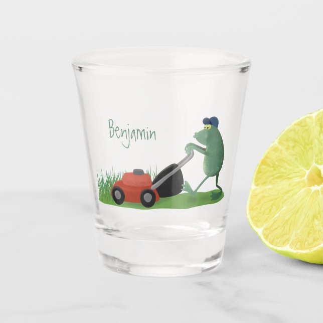 Verre A Shot Drôle grenouille verte tondre la pelouse dessin (Devant)