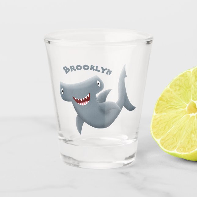 Verre A Shot Drôle mignon requin marteau dessin animé (Devant)