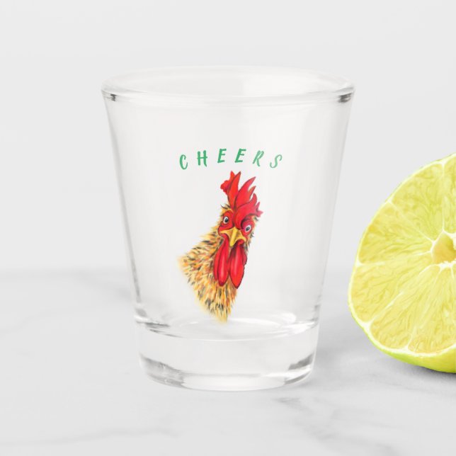 Verre A Shot Drôle Surpris Curieux Rooster - Bravo (Devant)