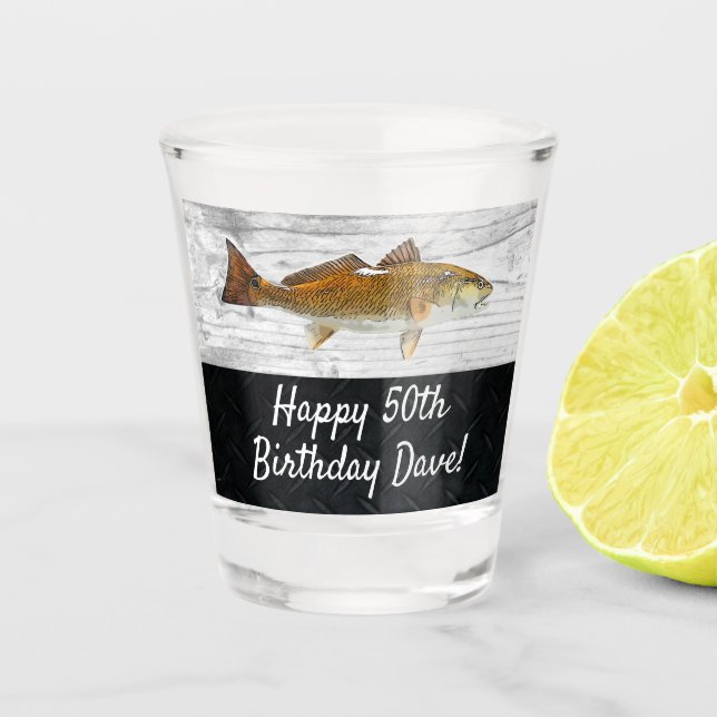 Verre A Shot Drum de sébaste cool Pêche 50e anniversaire Nom (Devant)