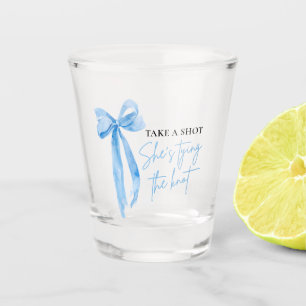 Verre A Shot Dusty Blue Bow She's Tying the Knot Fête des marié
