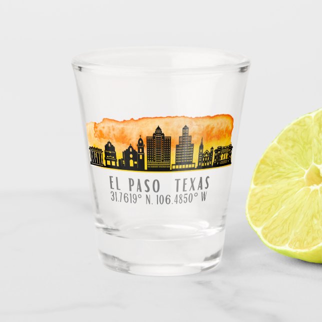 Verre A Shot El Paso Skyline Latitude & Longitude Vitre à prise (Devant)
