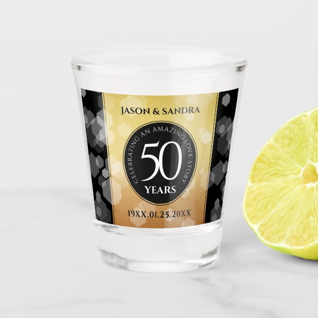 Verre A Shot Élégant 50e anniversaire de Mariage d'or (Devant)