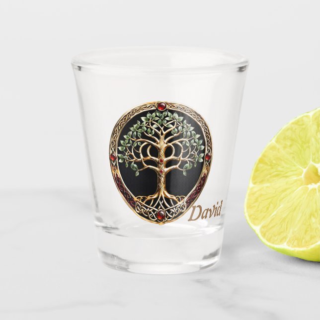 Verre A Shot Élégant arbre noble de vie avec noeud celtique. (Devant)