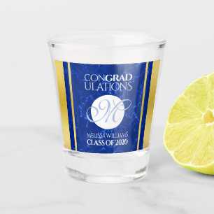 Verre A Shot Élégant Graduation Monogramme Bleu Marbre Or Huile