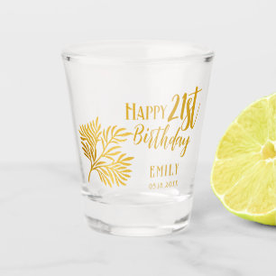 Verre A Shot Elégant Joyeux 21ème anniversaire Gold Foliage Par
