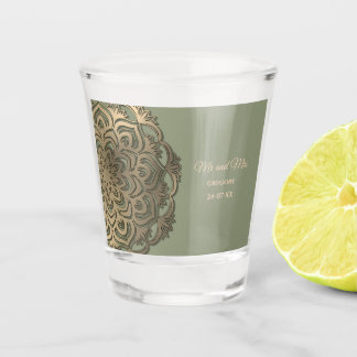 Verre A Shot Élégant mandala ethnique vert sauge or moderne