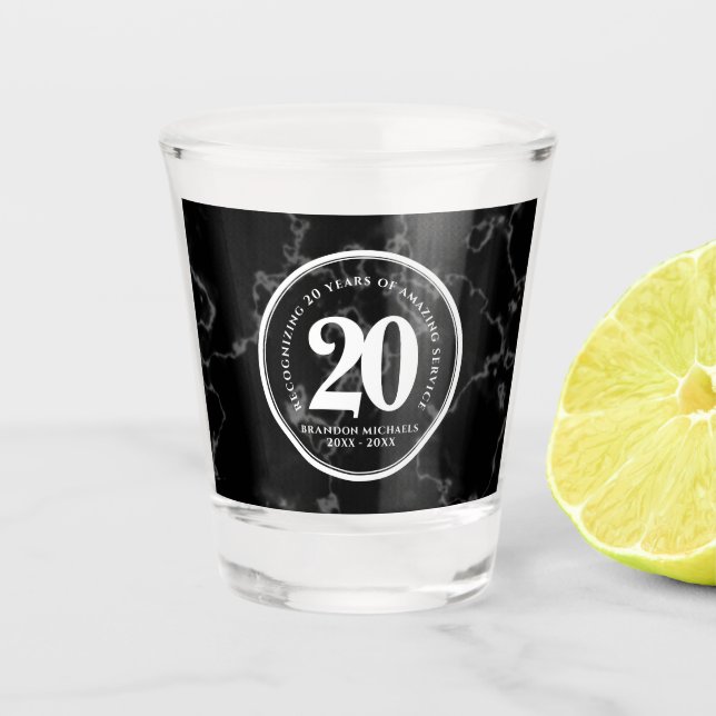 Verre A Shot Élégant Marbre Noir 20 Anniversaire du travail (Devant)