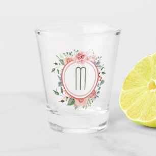 Verre A Shot Élégant Monogramme de cadre vert rose
