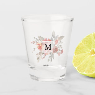 Verre A Shot Élégant Monogramme floral rose pâle