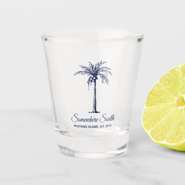 Verre A Shot Elégant Navy Blue Palm Tree Personnalisé (Devant)