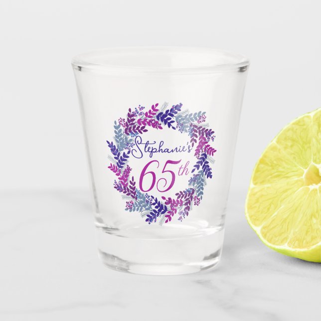 Verre A Shot Élégante couronne rose et pourpre 65e fête d'anniv (Devant)
