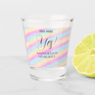 Verre A Shot Elle a dit oui fête de fiançailles rose bleu jaune
