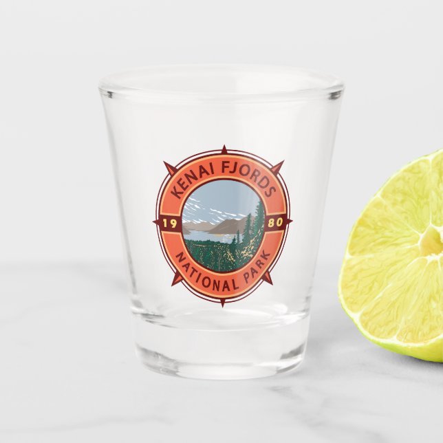 Verre A Shot Emblème de compass rétro du parc national Kenai Fj (Devant)