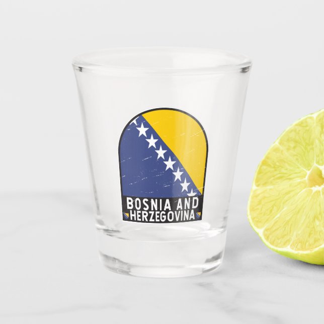 Verre A Shot Emblème du pavillon de la Bosnie-Herzégovine en dé (Devant)