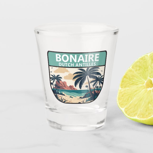 Verre A Shot Emblème rétro des Antilles néerlandaises Bonaire (Devant)