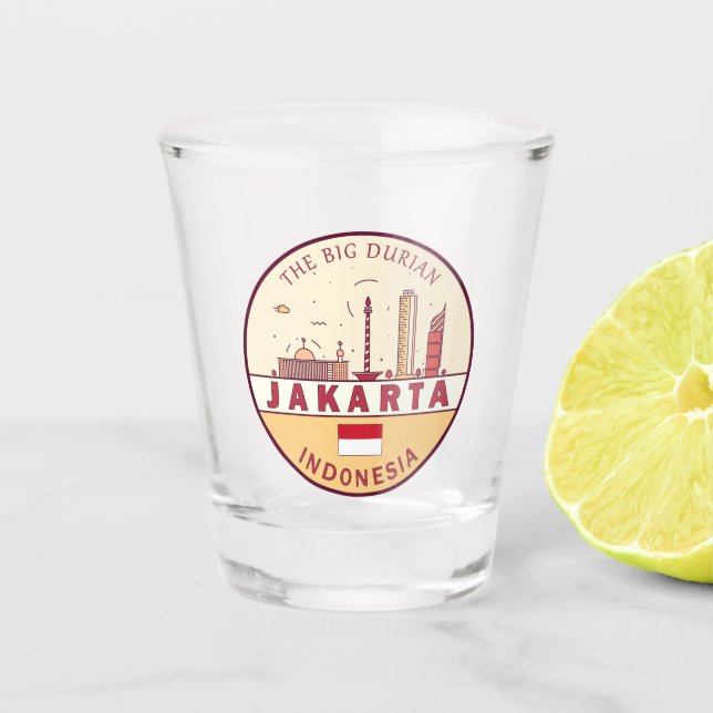 Verre A Shot Emblème Skyline de Jakarta Indonesia City (Devant)