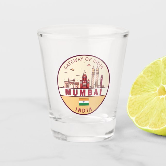 Verre A Shot Emblème Skyline de Mumbai India (Devant)