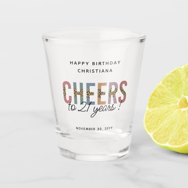 Verre A Shot Empreinte de léopard de fête du 21e anniversaire m (Devant)