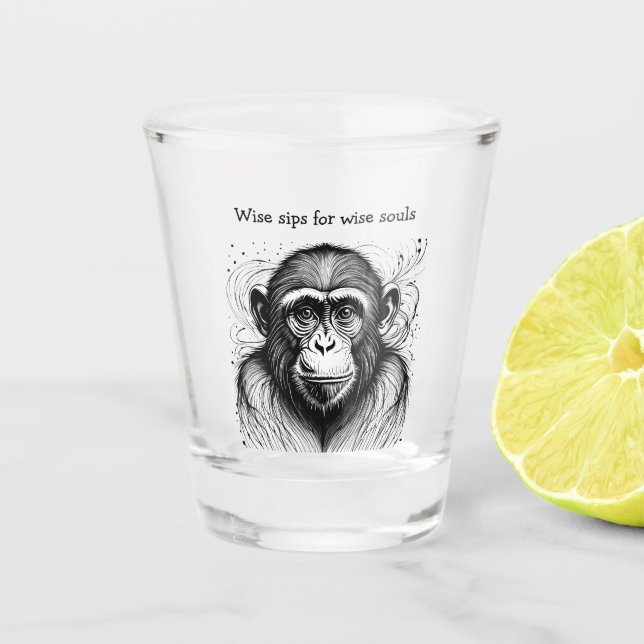 Verre A Shot Encre blanche noire de singe drôle Customisée (Devant)