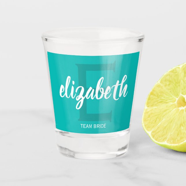 Verre A Shot Équipe Turquoise Mariée Personnalisée (Devant)