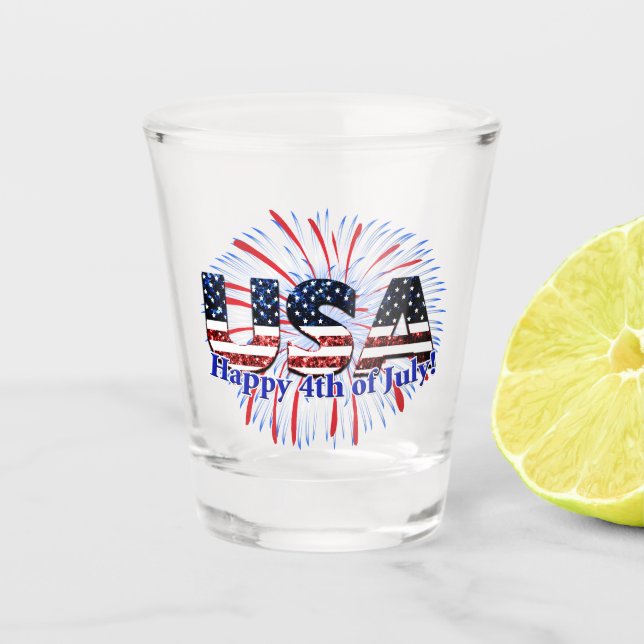 Verre A Shot Etats-Unis drapeau texte parties scintillant feux  (Devant)