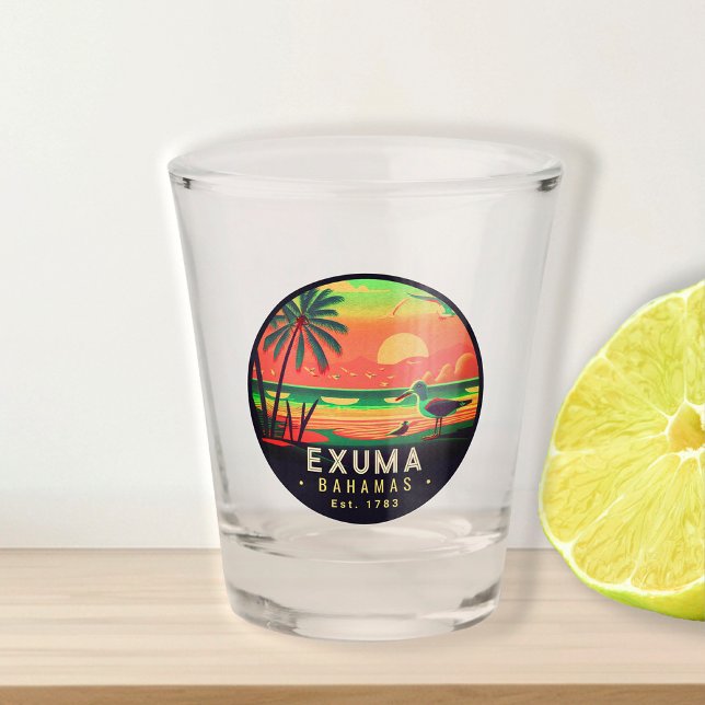 Verre A Shot Exuma Bahamas Retro Sunset Seagull Souvenir 1950 (Créateur téléchargé)