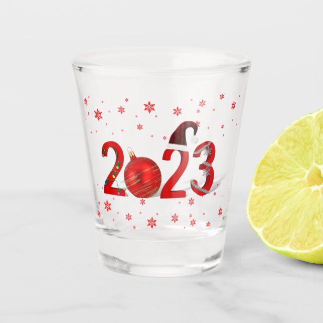 Verre A Shot Festive Red Joyeux Noël Nouvel An 2023 (Devant)