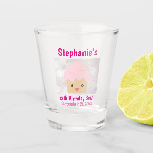 Verre A Shot Fête Anniversaire Favoriser Cupcake Rose Cute (Devant)