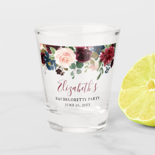 Verre A Shot Fête de Bachelorette Fleurie Aquarelle Bourgogne B