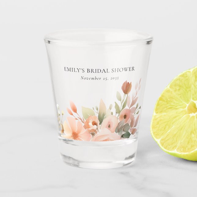 Verre A Shot Fête de mariage bohème florale pêche (Devant)