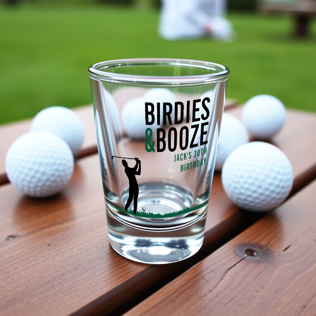 Verre A Shot Fêtes d'anniversaire de golf adultes Birdies & Boo (Birdies & Booze Adult Golf Birthday Party Shot Glass
)